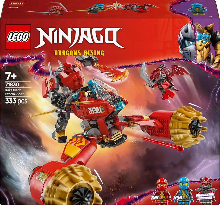 LEGO NINJAGO Kai's Storm Rider Mech - Jucărie motocicletă zburătoare cu 3 minifigurine - Mech cu cap, brațe și picioare mobile - Jucărie de construit - Cadou pentru băieți și fete cu vârsta de 7+ 71830