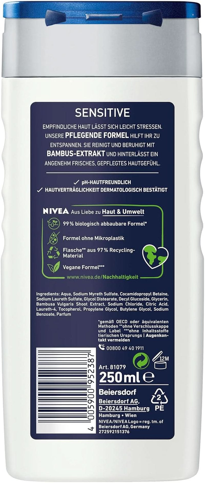 NIVEA MEN Sensitive, gel de duș neutru pentru pielea sensibilă, 250 ml