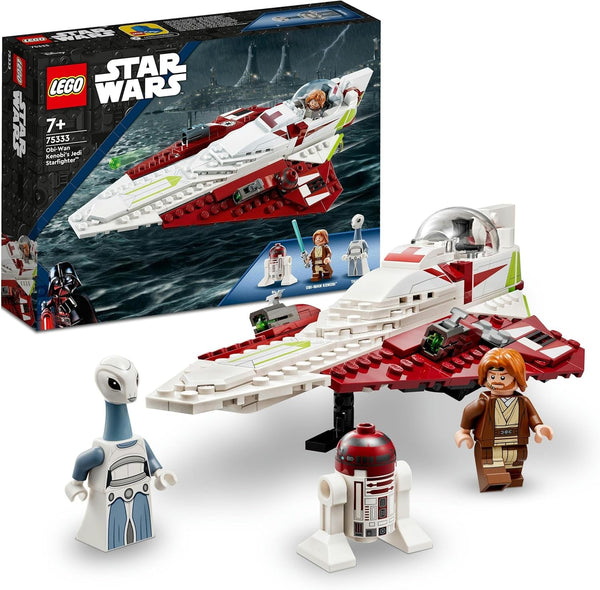 LEGO Star Wars Luptătorul stelar Jedi al lui Obi-Wan Kenobi, jucărie construibilă cu Taun We, figurină droid și sabie laser, Set Atacul clonelor 75333