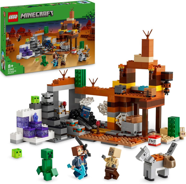 LEGO Minecraft Mina din Badlands, jucărie minieră pentru joc video, set pentru băieți și fete cu vârsta de peste 8 ani, cărămizi distractive de construcție, set de aventură, cadou de ziua de naștere 21263