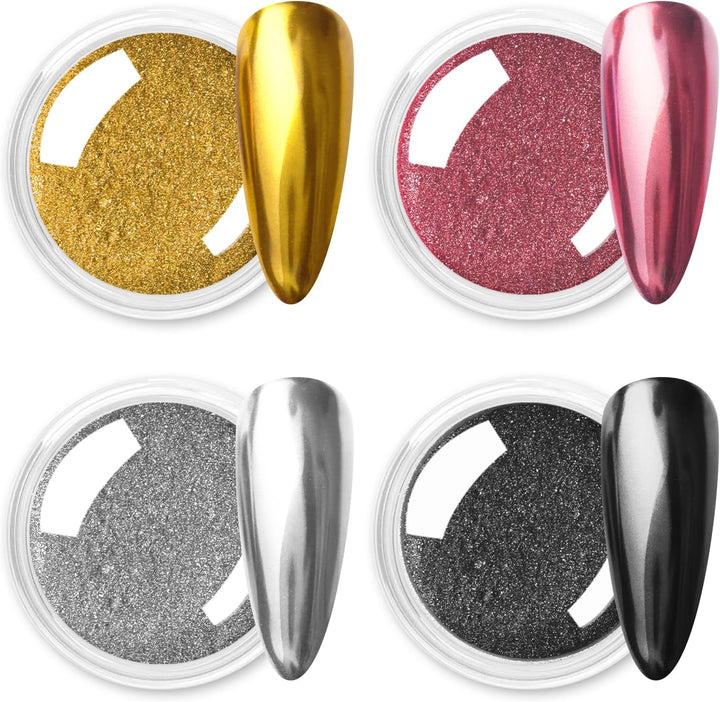 Chrom Nagel Pulver 4 Farben Irisierendes Aurora Pulver Metallic Spiegel Effekt Pigment Pearlescent Meerjungfrau Glitter Einhorn Glitter Für Gel Polish Nail Art Dekoration-Purpurgrüner Jadeit