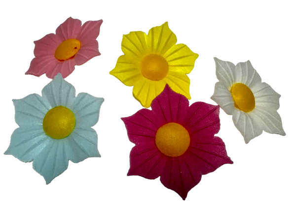 Lot de 5 décorations comestibles en gaufrettes, Fleurs