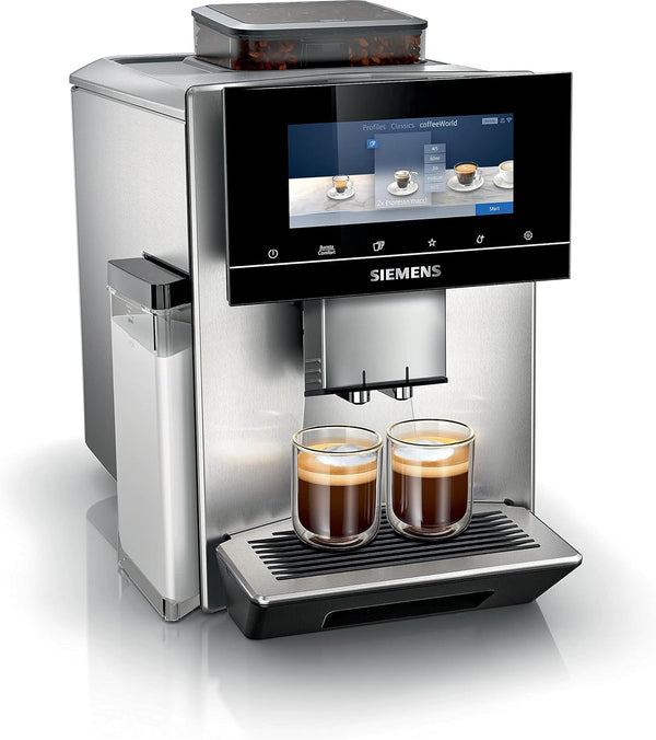 SIEMENS EQ900, Mașină de cafea complet automată cu râșniță, mod barista, râșniță, sistem beanident, ecran Iselect de 6,8", aplicație Home Connect, oțel inoxidabil, TQ905R03