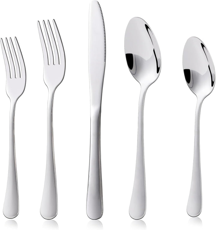 Kitchenboss Besteck Set 6 Personen: Besteckset 30 Teilig, Cutlery Set, Edelstahl Besteck, Essbesteck, Spülmaschinenfest Silber