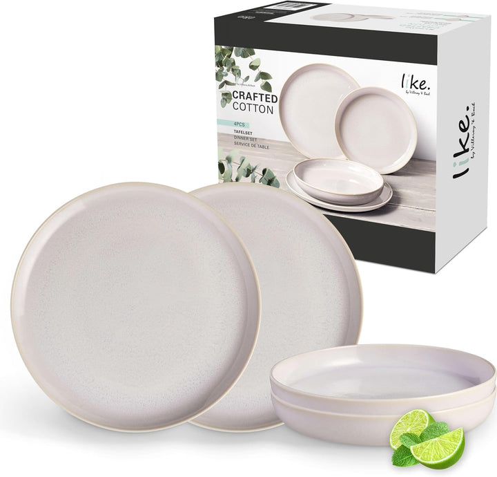 Like. by Villeroy & Boch – Crafted Cotton Frühstücks-Set 6 Teilig Weiß, Spülmaschinenfest, Mikrowellensicher, Geschirr Set, Geschirrset, Service Mit Frühstückstellern, Pottery-Look, Premium Porzellan