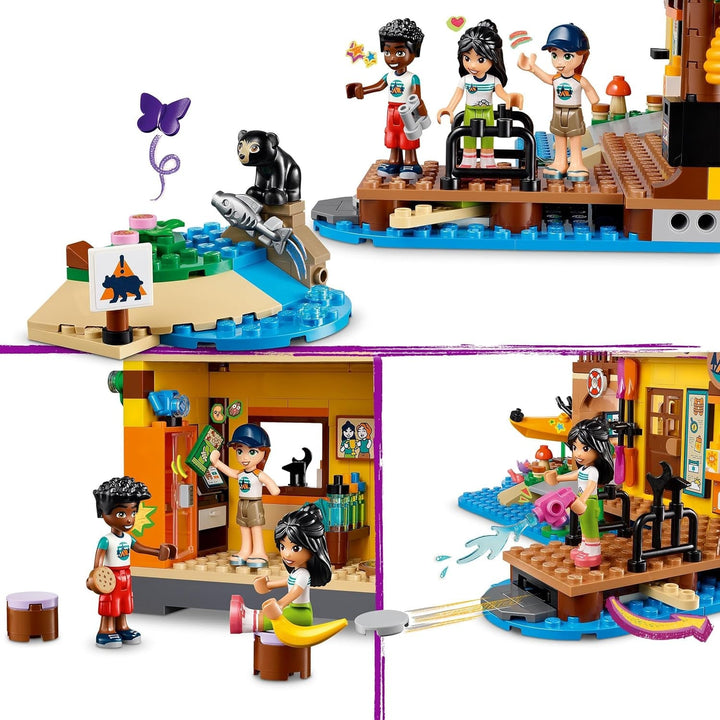 LEGO Friends Tabără de aventură cu caiac, jucărie de construcție pentru jocuri de rol, idee de cadou pentru fete și băieți de la 7 ani, set cu 3 figurine și un urs, jucărie de camping 42626