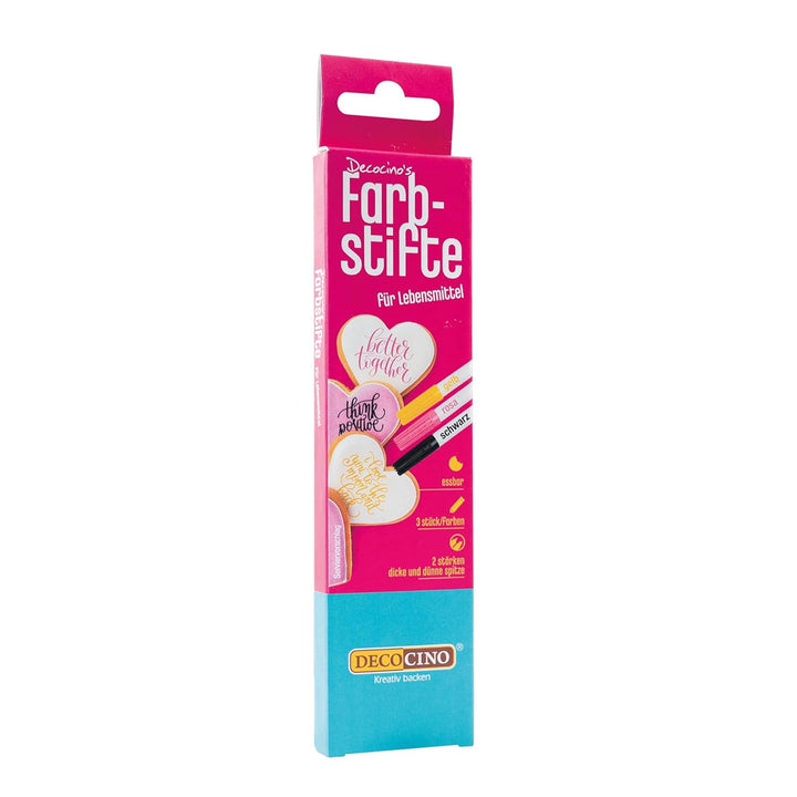 DECOCINO Lebensmittel-Farbstifte –3Er Set – Essbare Filzstifte Mit Lebensmittel-Farbe – Zum Verzieren Von Kuchen, Torten Uvm. – Glutenfrei & Laktosefrei