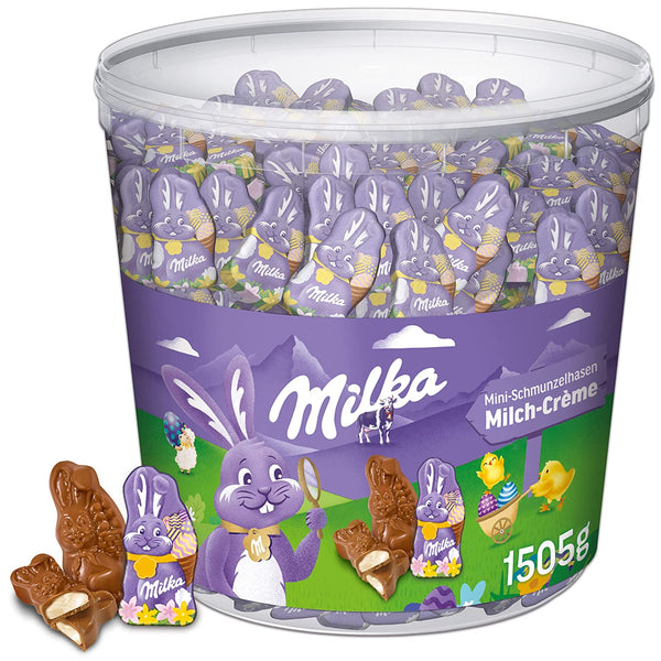 Milka Mini Schmunzelhasen 1 X 1.505G I Osterschokolade Großpackung I Gefüllt Mit Milchcréme I Süßigkeiten Zu Ostern Aus 100% Alpenmilch Schokolade