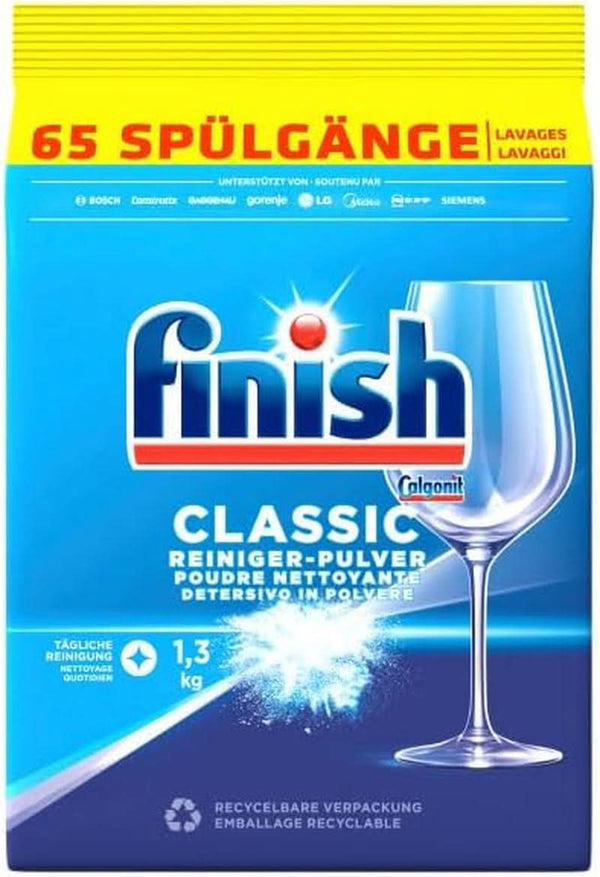 Detergent pudră Finish Classic - Detergent pentru mașină de spălat vase fără fosfați - Pachet mare de 6,5 kg (5 x 1,3 kg) 