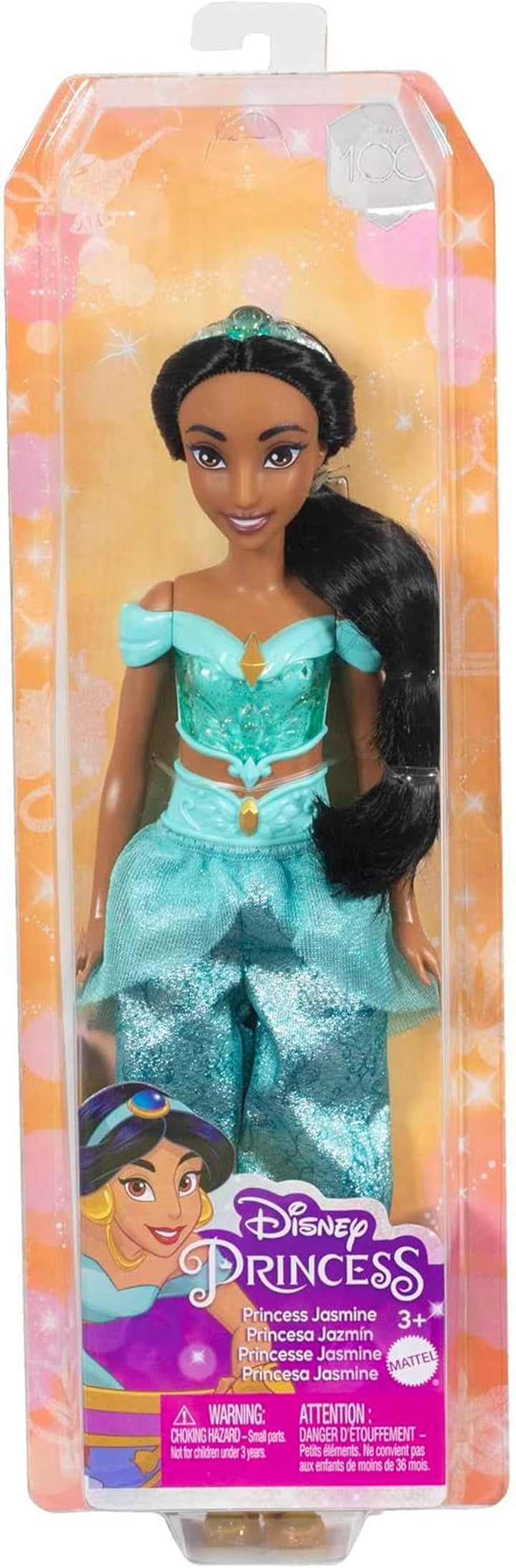 Jucărie Mattel Disney Princess, păpușă mobilă Jasmine Fashion cu haine și accesorii strălucitoare, inspirată de filmul Disney, cadou pentru copii, HLW12
