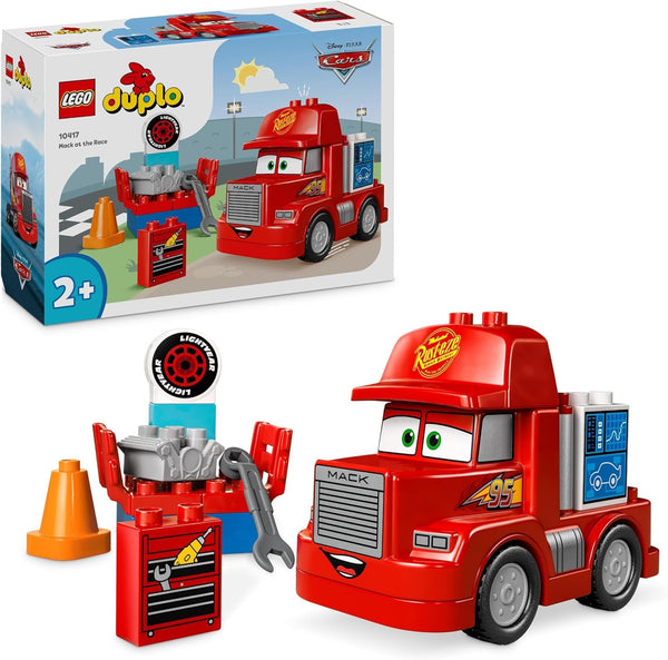LEGO DUPLO | Disney and Pixar™S Cars Mack Truck Racing, set de mașini cu camion de jucărie pentru copii de 2 ani și peste, cadou pentru copiii de 2 ani care iubesc camionul roșu din film 10417