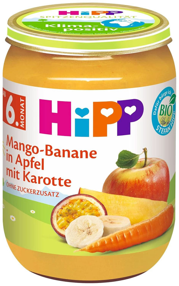 Hipp For Little Gourmets, Nectarine în mere și mango, fără zahăr adăugat, 6 X 190 grame