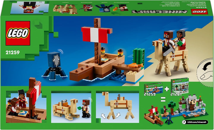 LEGO Minecraft The Pirate Ship Voyage, navă de jucărie cu figuri de pirați, calmar și cămilă, jucărie de construcție pentru jocuri de rol, cadou pentru băieți și fete de la 8 ani 21259