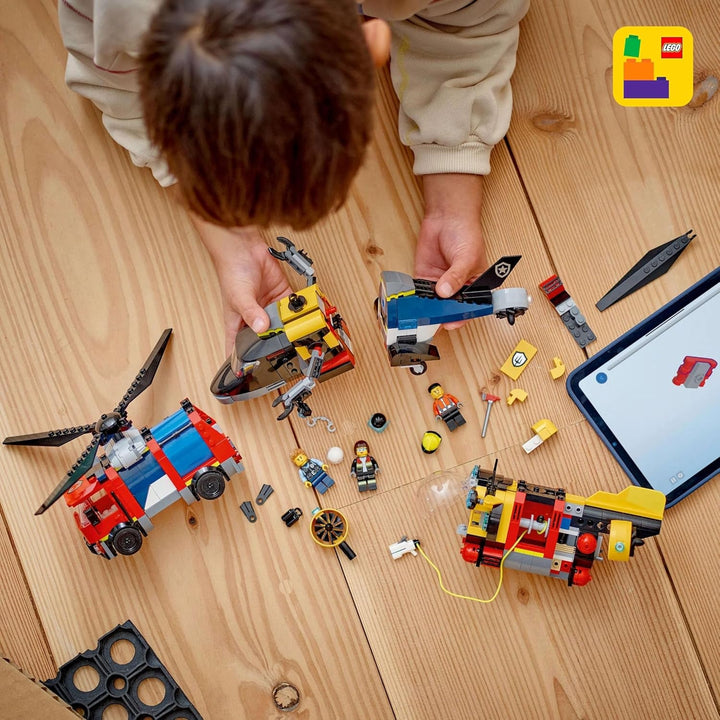 Set combinat LEGO City cu elicopter, mașina leului și submarin și 3 minifigurine - vehicule de jucărie construibile pentru băieți și fete de la 7 ani - cadou de ziua de naștere și de vacanță 60462