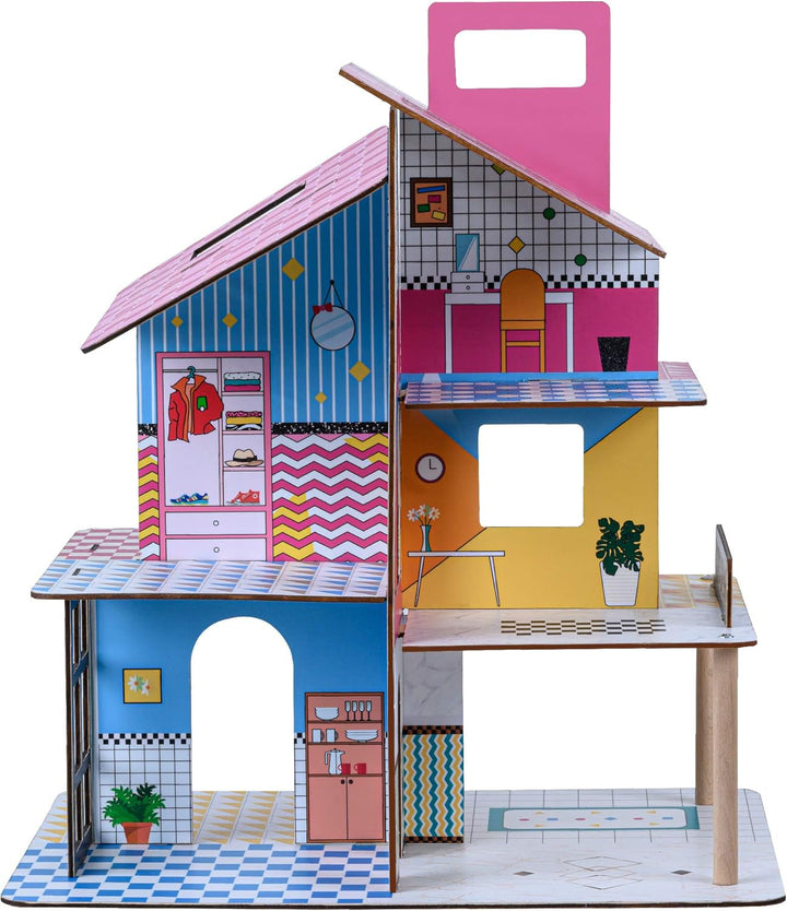 Olivia'S Little World 360 Casă de păpuși din lemn pentru copii Păpuși de 3,5" și 12 accesorii Multicolor TD-13260C