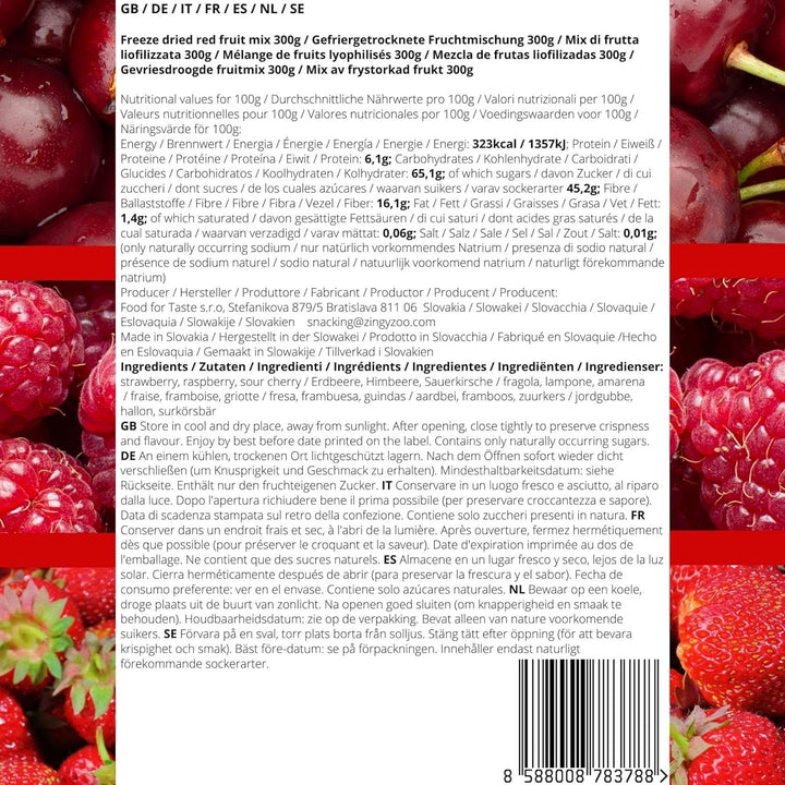 Freeze Dried Fruit Red Fruit Mix | XL 300g Freeze Dried Strawberries Raspberries Sour Cherries Dried Fruit Mix | Freeze Dried Fruit Strawberry Raspberry Sour Cherry | ZingyZoo Produse deshidratate Naty Shop