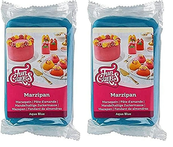 FunCakes pastă de zahăr pe bază de migdale (marțipan olandez) Aqua Blue: ușor de utilizat și neted, perfect pentru decorarea prăjiturilor, halal, kosher și fără gluten, 250 g (pachet de 2) Pasta de zahar Naty Shop 250 G (pachet de 2) Marțipan