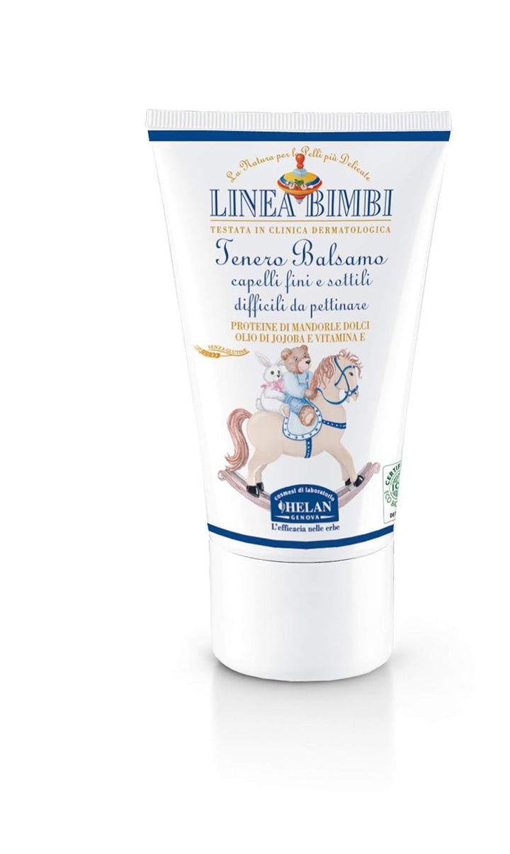 , Linea Bimbi - Balsam pentru păr creț și greu de pieptănat Copii, Balsam pentru păr fin și subțire cu ulei de migdale și ulei de jojoba, fără parabeni și siliconi Nutritiv Made in Italy, 50 ml Copii - Baie si Skincare Naty Shop