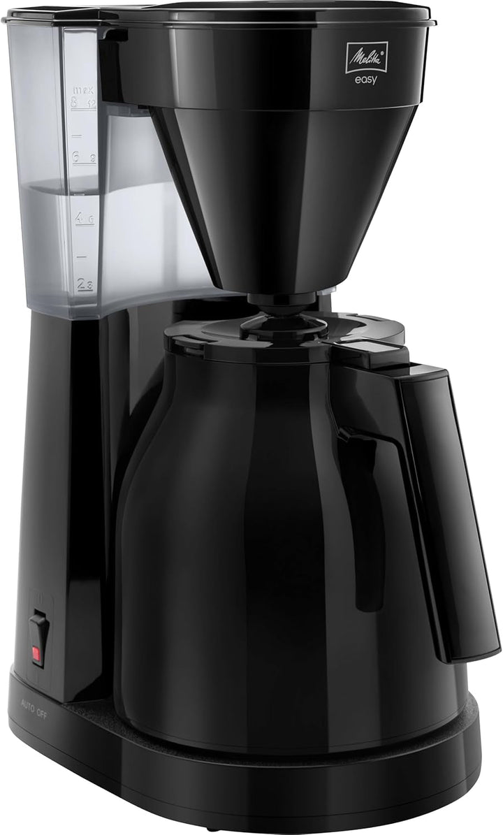 Melitta Easy - Cafetiera cu filtru pivotant detașabil, filtru de cafea cu ulcior din sticlă și opritor de picurare, pentru până la 10 cești de cafea, negru Espressoare Besuche den Melitta-Store Negru Sticlă termos