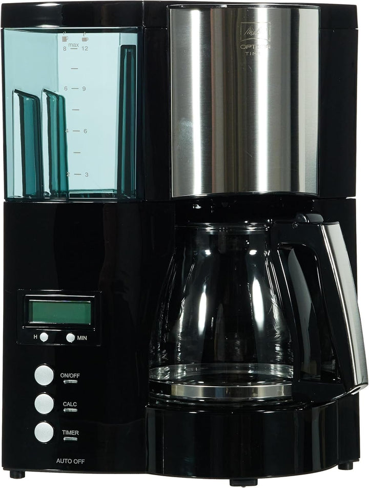 Melitta Optima Timer - Cafetieră cu temporizator, Cafetieră cu filtru, cu cană de sticlă și rezervor de apă detașabil, Pentru până la 8 cești de cafea, Negru Espressoare Besuche den Melitta-Store Singur Negru