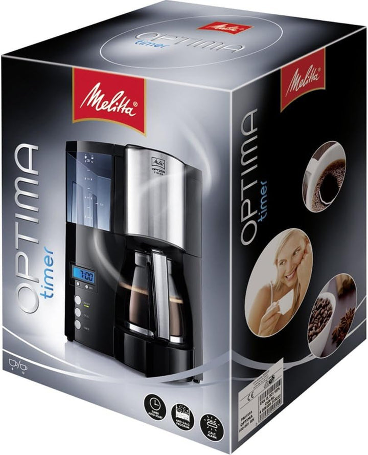 Melitta Optima Timer - Cafetieră cu temporizator, Cafetieră cu filtru, cu cană de sticlă și rezervor de apă detașabil, Pentru până la 8 cești de cafea, Negru Espressoare Besuche den Melitta-Store