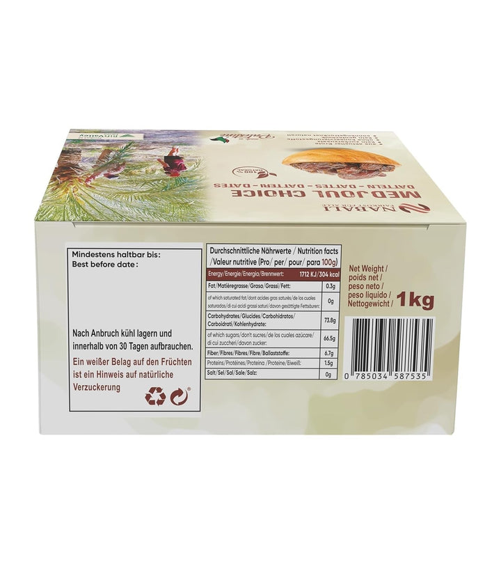 NABALI FAIRKOST FOR ALL Medjoul - Medjool Dates Choice I - 100% natural aromat proaspăt oriental moale I dulce ca mierea și caramelizat I Origine: Palestina I (1x1KG) Produse deshidratate Naty Shop