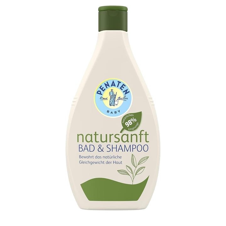 PENATEN baie și șampon (400 ml), baie și șampon blând pentru bebeluși formulat fără parabeni și coloranți, gel de duș și șampon pentru păr special dezvoltat pentru nou-născuți pentru pielea delicată a bebelușului Copii - Baie si Skincare Naty Shop 395 Ml (1 pachet) Șampon