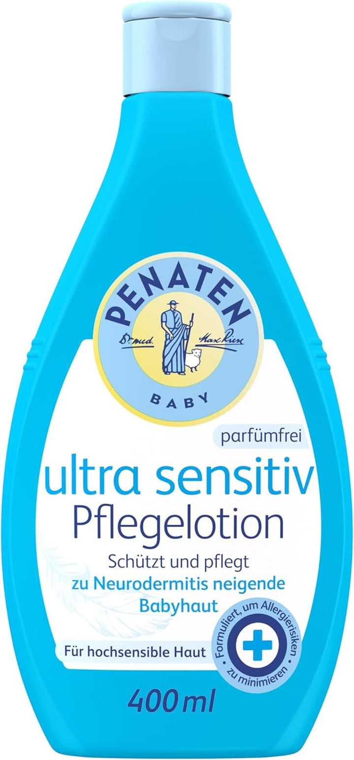 PENATEN Ultra Sensitive Care Cream Face & Body (100ml) cremă de față și de corp pentru bebeluși fără parfum, cremă hidratantă protectoare și hrănitoare pentru pielea foarte sensibilă a bebelușilor predispuși la neurodermatită Copii - Baie si Skincare Naty Shop 400 Ml (1 pachet) Loțiune de îngrijire ultra-sensibilă