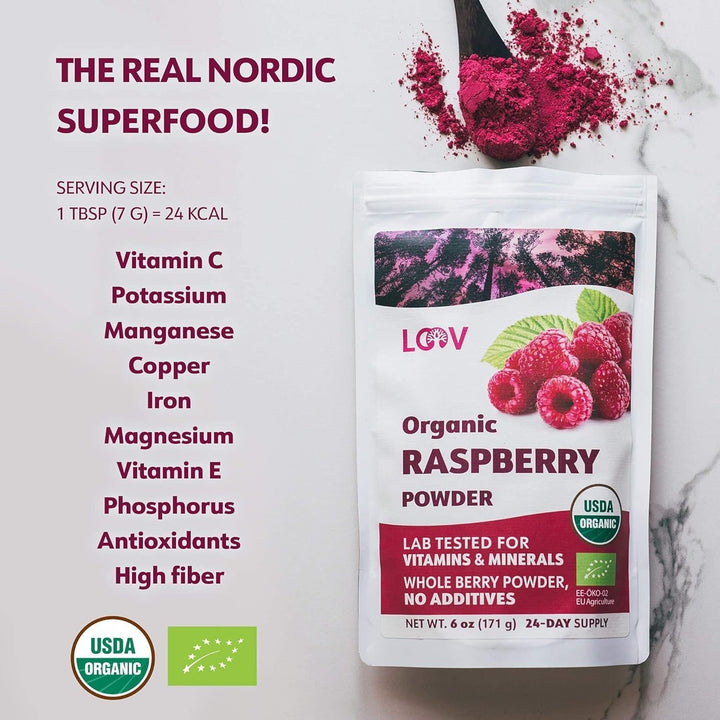 Pudră organică de zmeură, obținută din 100% zmeură întreagă, pulbere obținută din zmeură liofilizată, 171 g, din Europa, aprovizionare pentru 24 de zile, fără zahăr adăugat Produse deshidratate Naty Shop