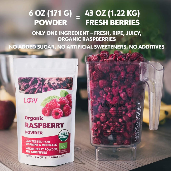 Pudră organică de zmeură, obținută din 100% zmeură întreagă, pulbere obținută din zmeură liofilizată, 171 g, din Europa, aprovizionare pentru 24 de zile, fără zahăr adăugat Produse deshidratate Naty Shop