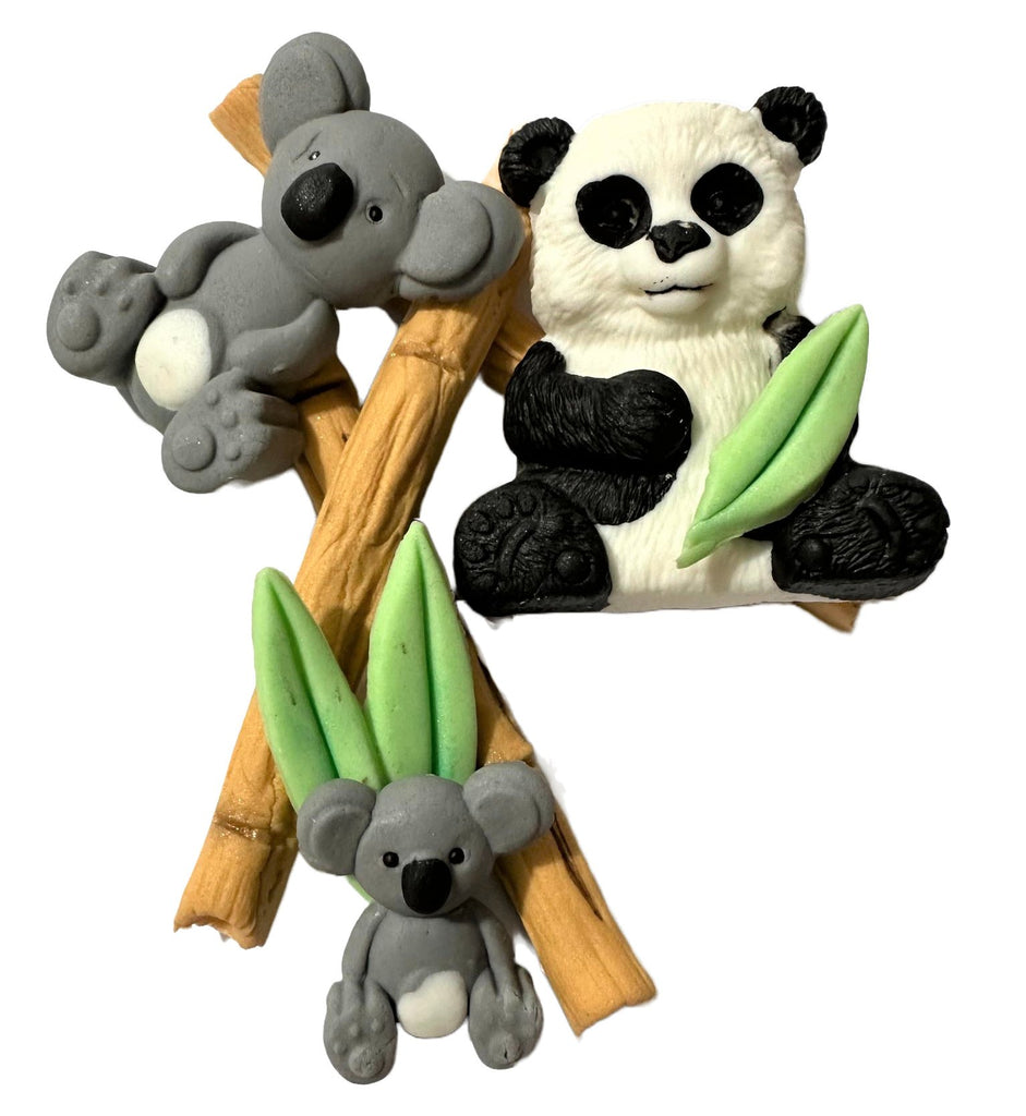 Set 9 decoratiuni comestibile din zahar, Panda, Bambus si Koala - Nati Shop