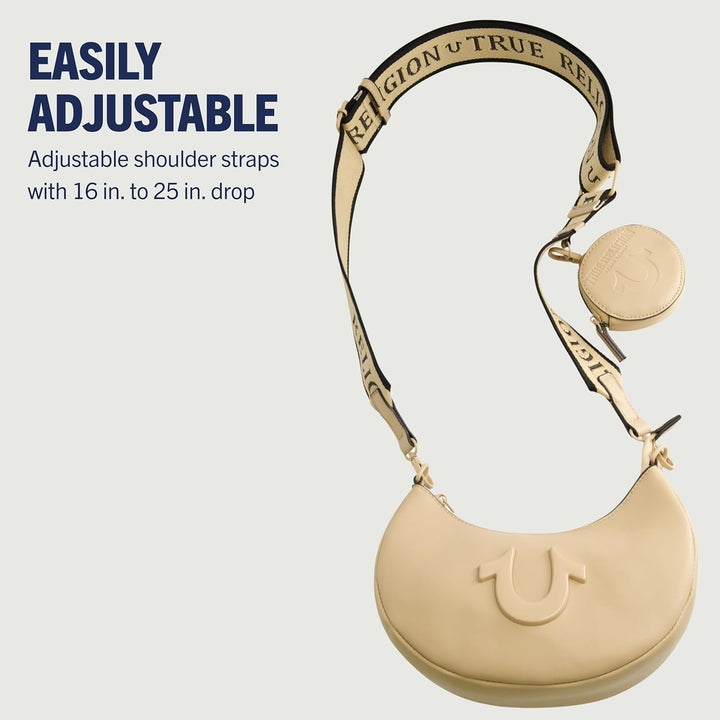 True Religion Women's Shoulder Bag Purse, Crescent Hobo Handbag cu curea detașabilă reglabilă și logo-ul Horseshoe Genti Femei Naty Shop